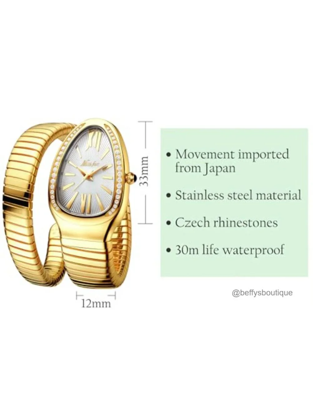 Snake Shape Face Women's Wrist Watch Waterproof Stainless Steel Dress Watch